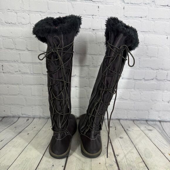 Timberland Knee High Boots Women's Size 9 1/2 M Canvas Faux Fur Waterproof Lace - Picture 4 of 16